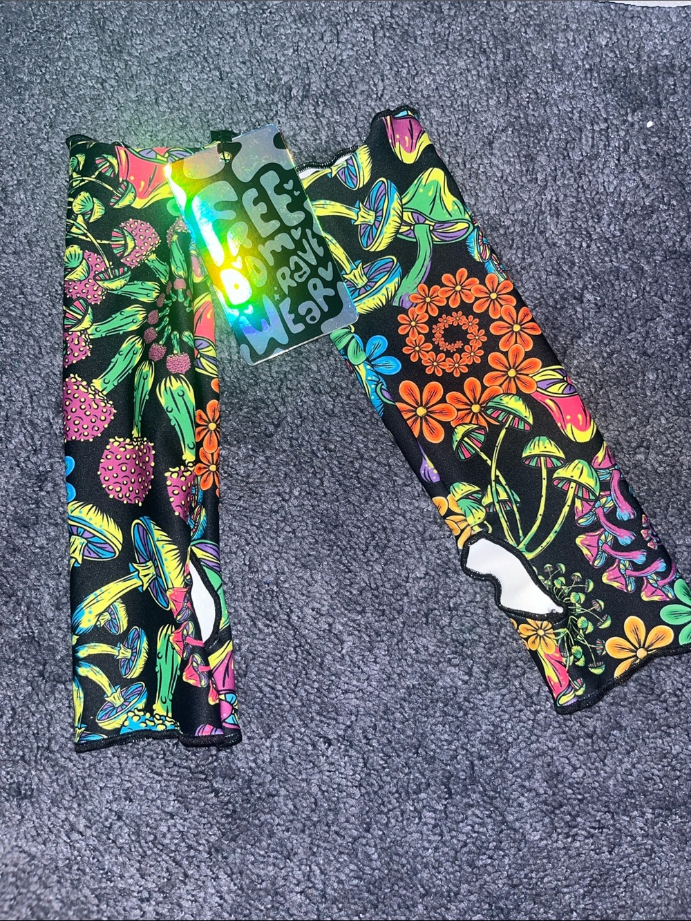 Neon Floral & Mushroom Arm Warmers - Black